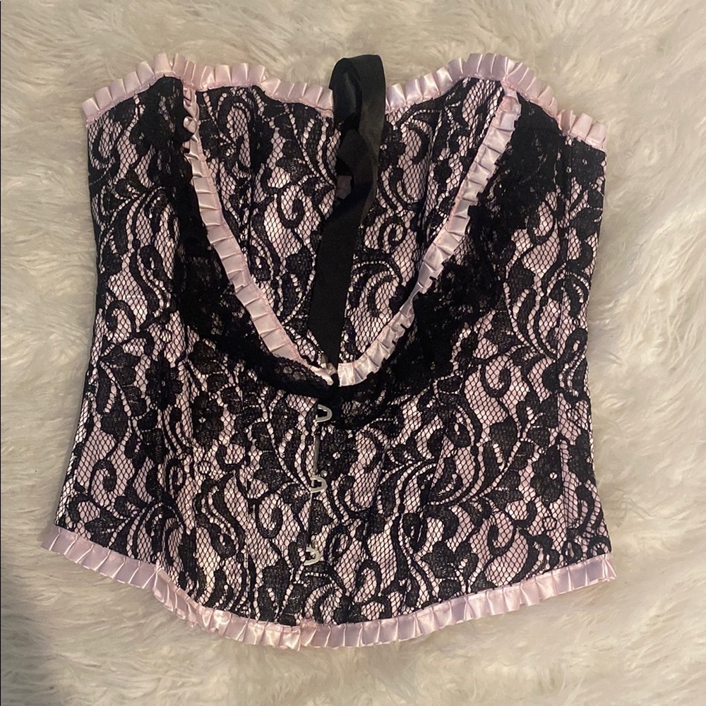Lace Corset Top with Pink Accents